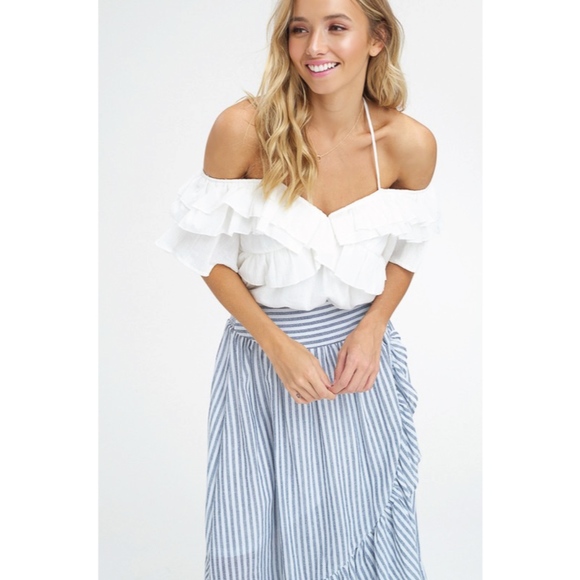NWT ♡ Ivory Off-The-Shoulder Ruffle Top, ON SALE! - Picture 2 of 8